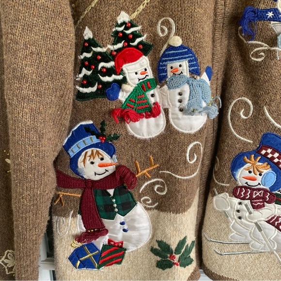 Snowman Christmas Holiday Embroidered Sweater Women’s Size Medium Full Zip - Picture 3 of 9